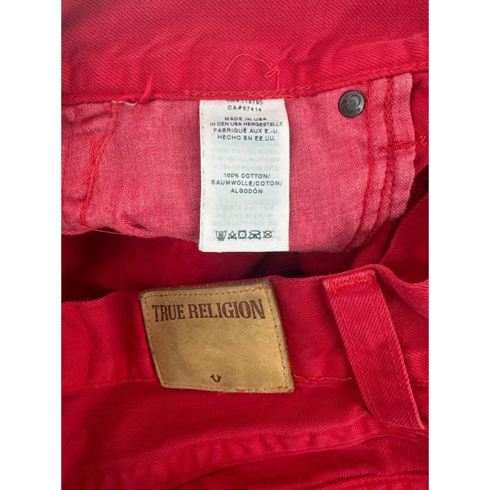 True Religion Ricky Straight Leg Red Denim Jeans Mens 36 Made in USA